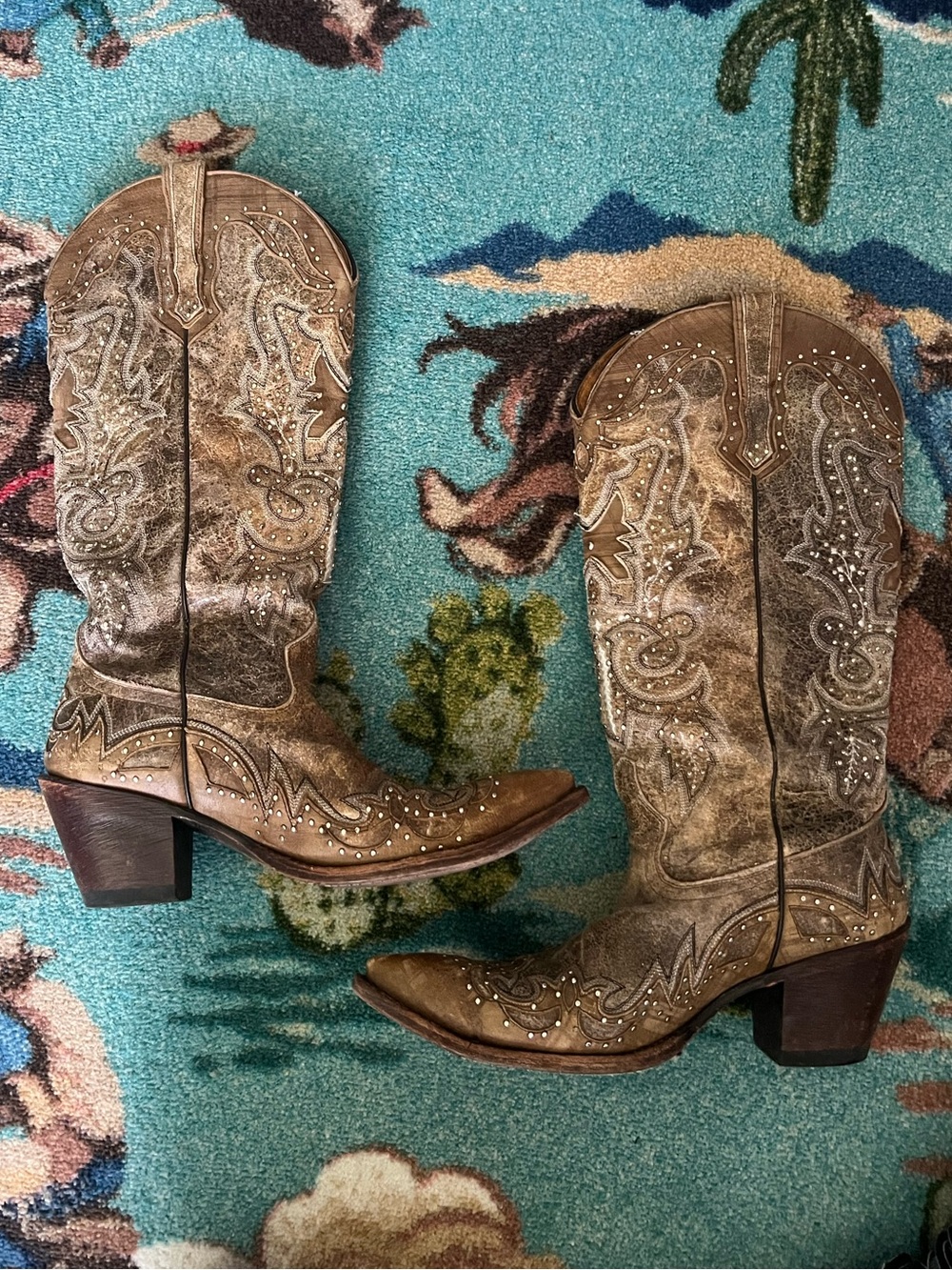 Johnny Ringo Distressed Brown Studded Western Heeled Boots